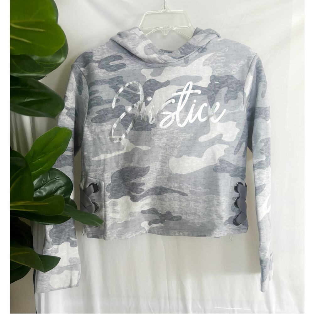 Justice Gray Camo Print Cropped Hoodie Girls Size 10